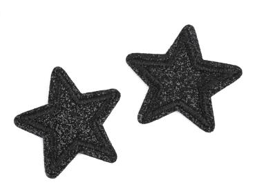 Aufbügler Stern mit Lurex Glitzer Schwarz